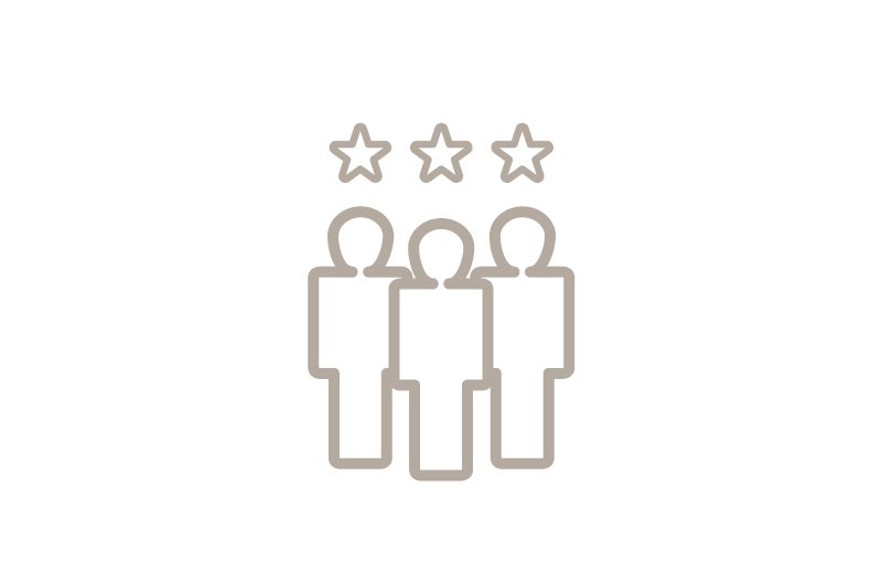 Pictogram of several people with stars above their heads as a symbol of company memberships