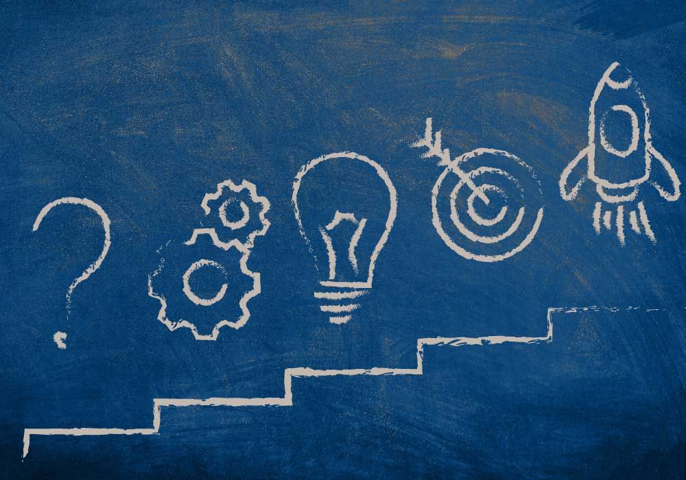 Symbolic image of a ladder of success in the form of a staircase with various symbols