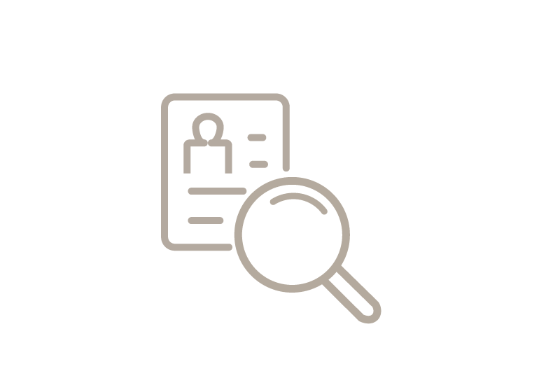 Ikon, das eine Lupe zeigt, die ein Bewerbungsschreiben prüft