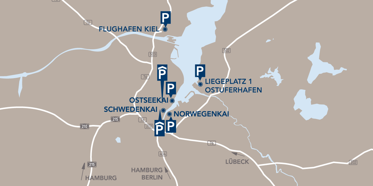 Karte mit Port Parking Parkplätzen